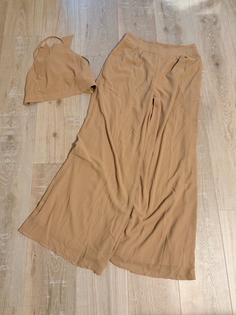 Lovesong Camel/Tan Flowing lined Pallazo pant set M/L